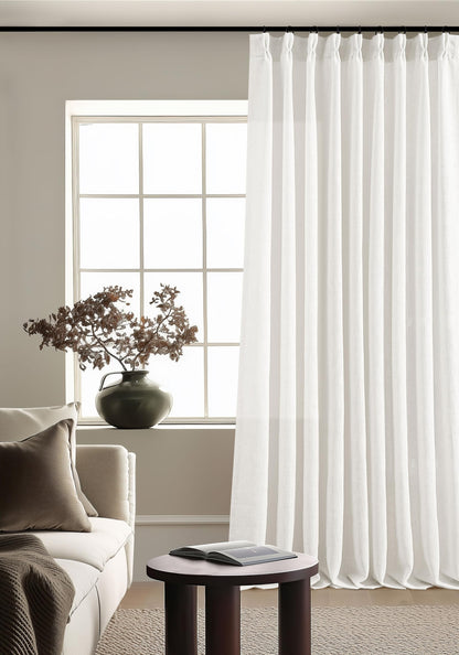 TWODRAPES Natural Pinch Pleated Linen Semi Sheer 84 Inch Curtains 2 Panels