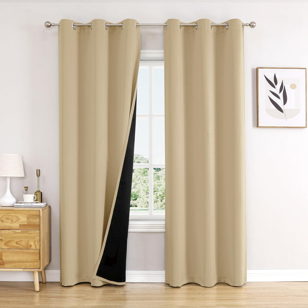 ChrisDowa 100% Blackout Curtains for Bedroom 63 Inch Long with Black Liner