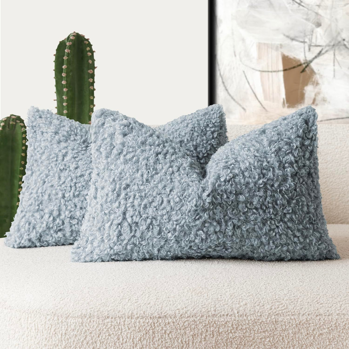 Foindtower Decorative Fuzzy Faux Fur Throw Pillow Covers 24x24 Inch Oatmeal
