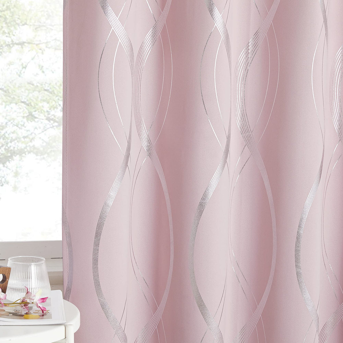 NICETOWN Grey Blackout Striped Pattern Curtains for Living Room, 52 x 84