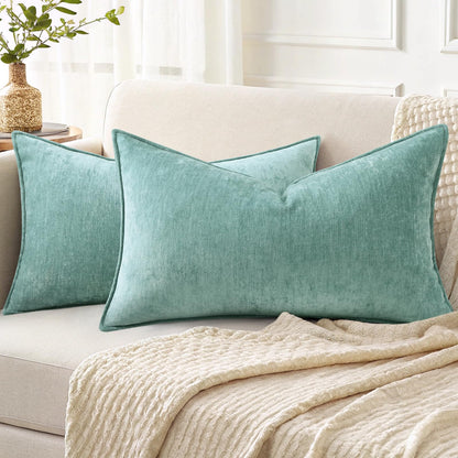 decorUhome Chenille Beige Velvet Throw Pillow Covers 18x18 Set of 2