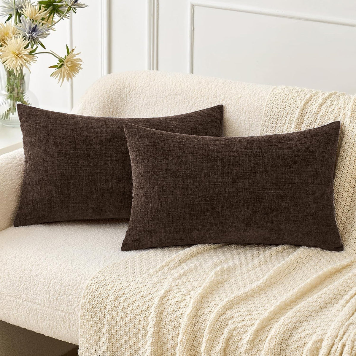 MIULEE Soft Chenille Throw Pillow Covers Sage Green 18x18 Inch Pack of 2