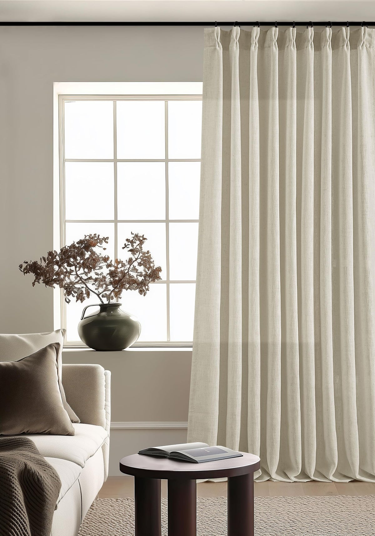 TWODRAPES Natural Pinch Pleated Linen Semi Sheer 84 Inch Curtains 2 Panels