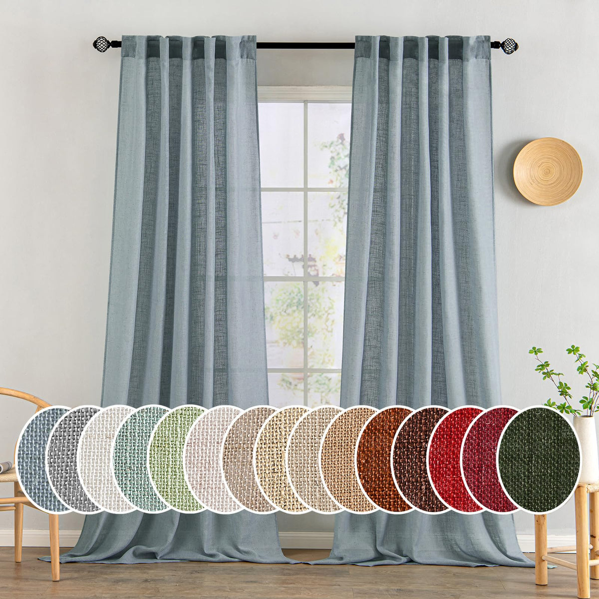 MIULEE Natural White Linen Curtains 52x84 Inch Long for Bedroom Living Room