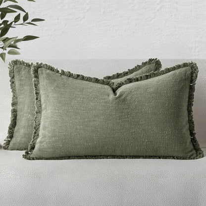 MIULEE Linen Fringe Decorative Fall Throw Pillow Covers Cocoa Brown 18x18