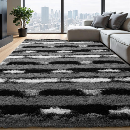 Zentavio 5x8 Area Rugs for Bedroom Fluffy Rugs for Living Room Carpet Large Fuzzy Soft Shag Aesthetic Plush High Pile Gray Throw Rug for Nursery Kids Room Dorm Waved Grey