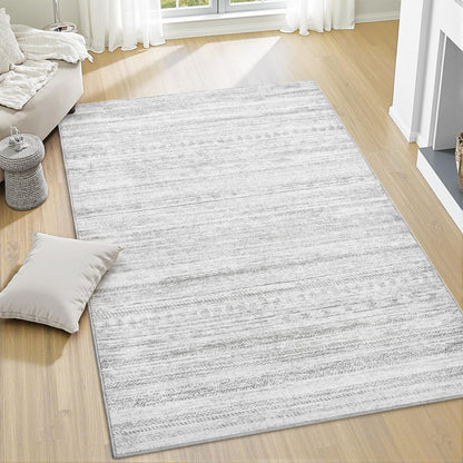 5x7 Area Rugs for Living Room Machine Washable Rug Distressed Indoor Carpet Neutral Moroccan Boho Rug Ultra Soft Area Rug for Bedroom Dining Room Playroom Office, Grey