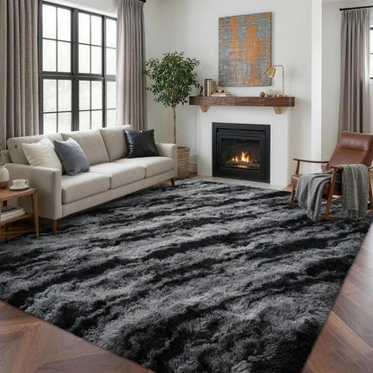 5x7 Black Area Rugs for Living Room, Large Fluffy Shag Bedroom Rugs Non-Slip, Ultra Soft Plush Carpet for Nursery Kids PlayRoom Dorm Office Indoor Modern Carpets