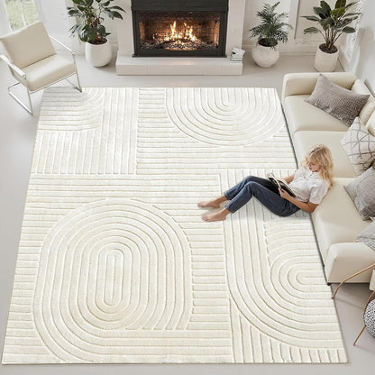 Beige Solid Area Rug 8x10, Washable Rugs for Living Room Bedroom