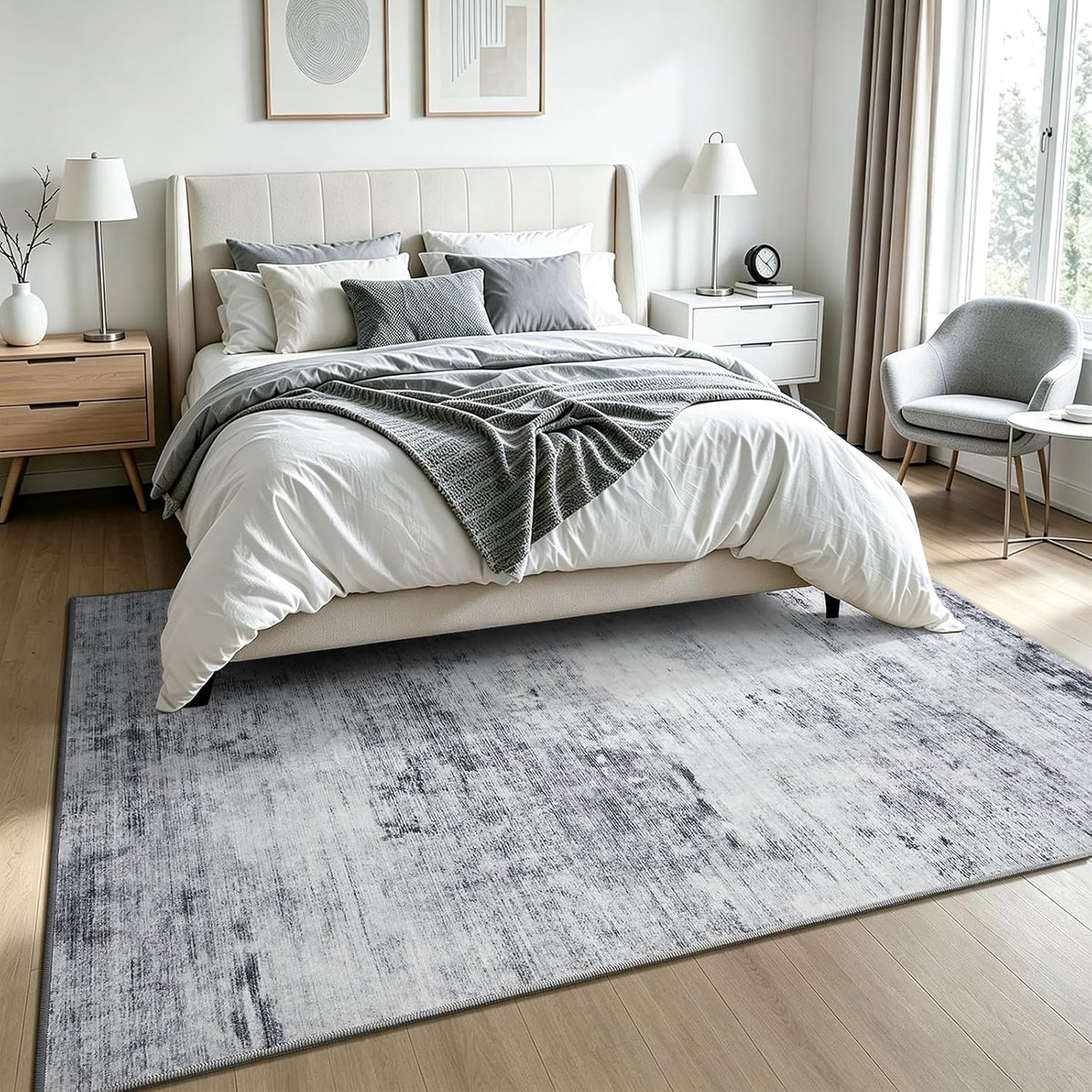 Toneed 4x6 Feet Washable Area Rugs for Bedroom Living Room, 48"x72" Grey