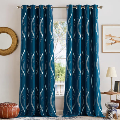 NICETOWN Grey Blackout Striped Pattern Curtains for Living Room, 52 x 84