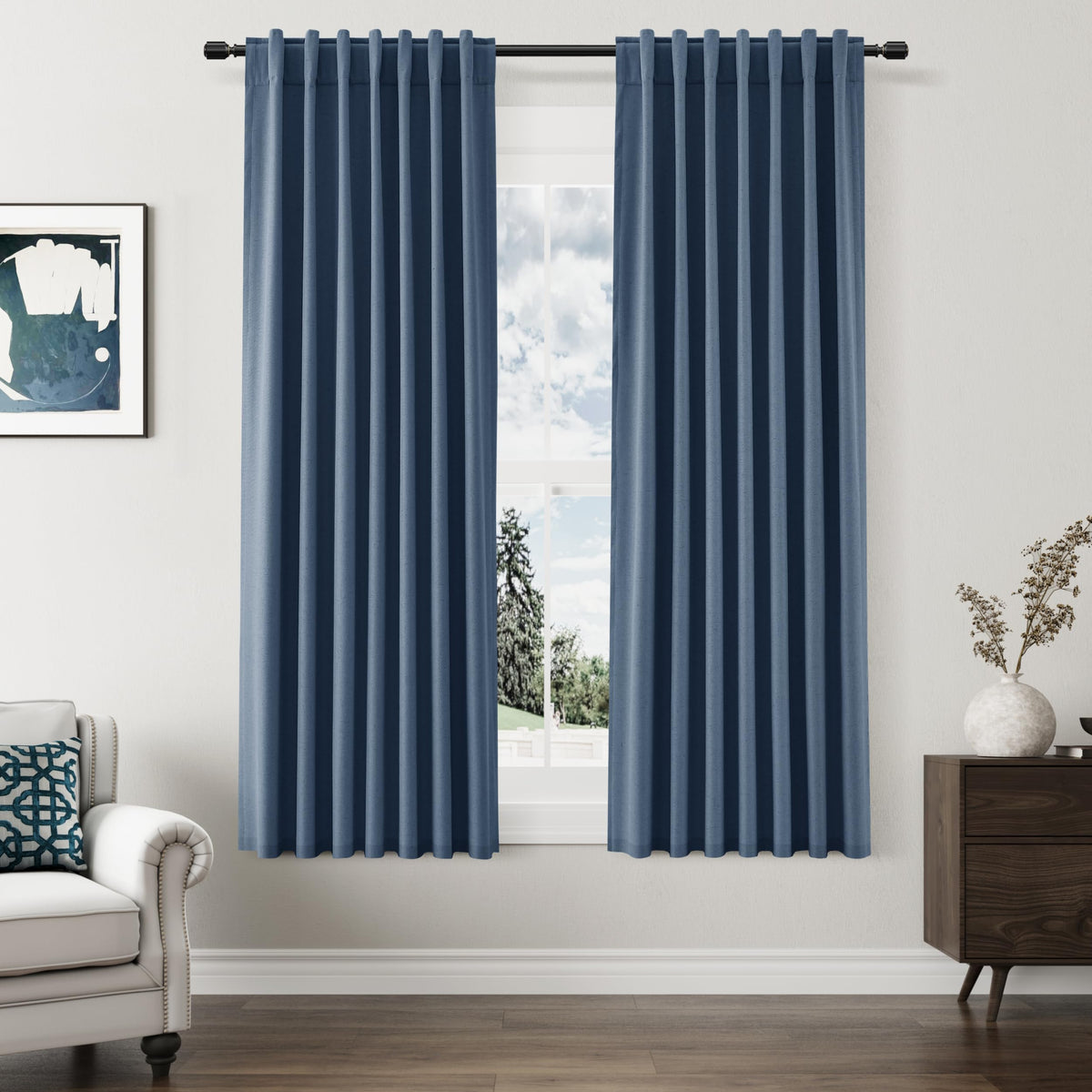 Guken Cream Linen Blackout Curtains 84 Inch Length 2 Panels Set for Living Room Bedroom Back Tab Thermal Insulated 100% Black Out Drapes Room Darkening Window Curtain Ivory Natural Beige