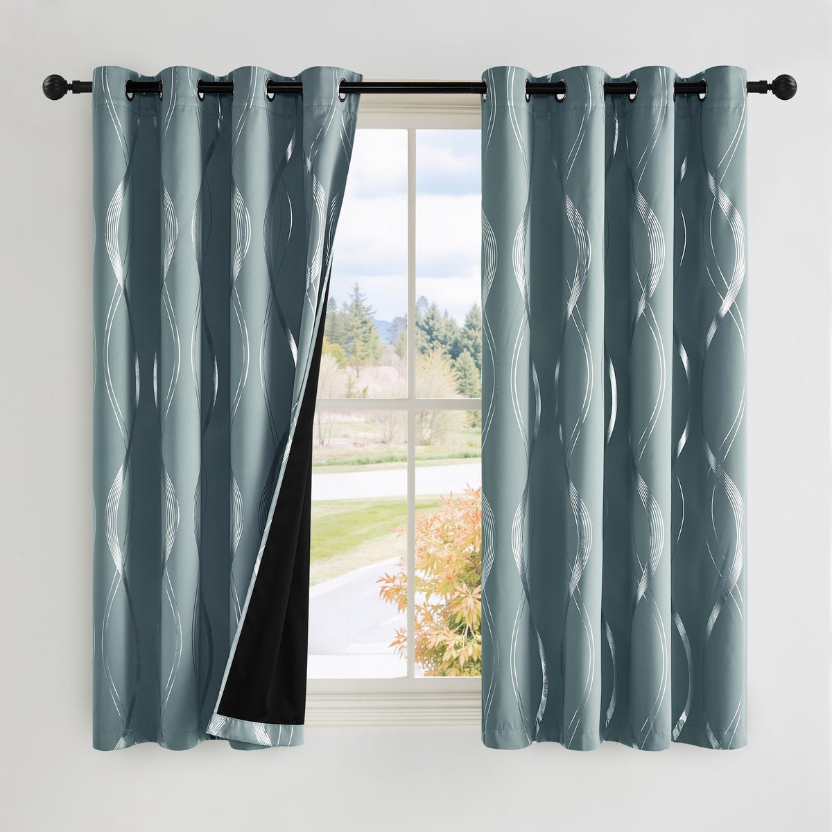 NICETOWN Grey Blackout Striped Pattern Curtains for Living Room, 52 x 84