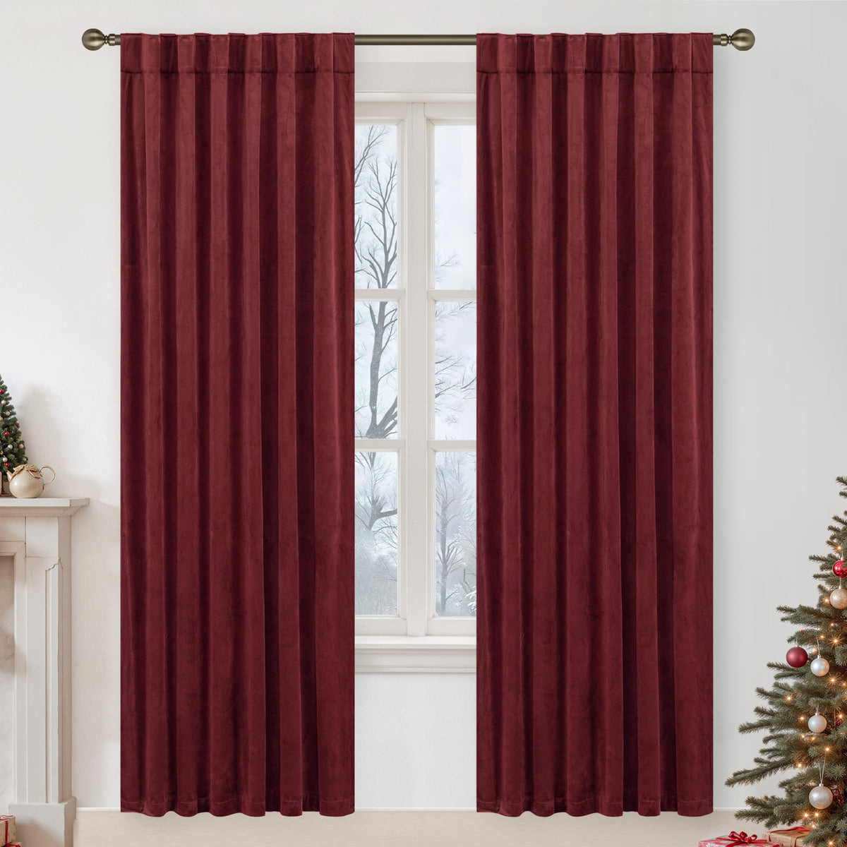 LAMIT Olive Green Velvet Curtains 84 Inch Length for Living Room, 2 Panels