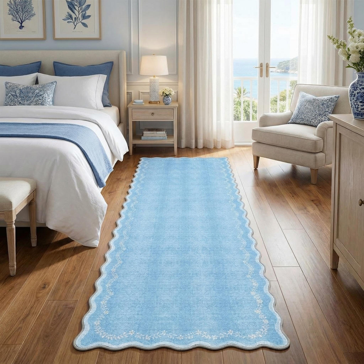 GarveeHome 5x7 Scalloped Area Rug Jute Washable Bedroom Living Room Rug