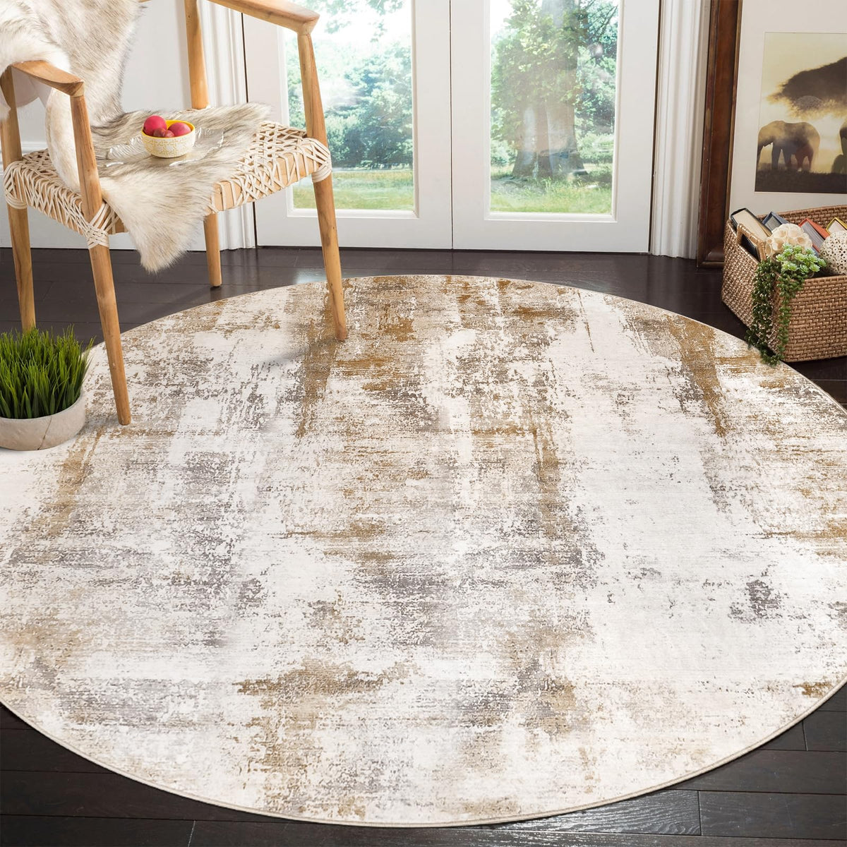 famibay 5x8 Area Rug, Abstract Washable Rugs for Living Room Low Pile Neutral Area Rug for Bedroom Aesthetic Non Slip Rubber Backed Carpet Rugs for Living Room Bedroom Dining Room(Beige/Camel)