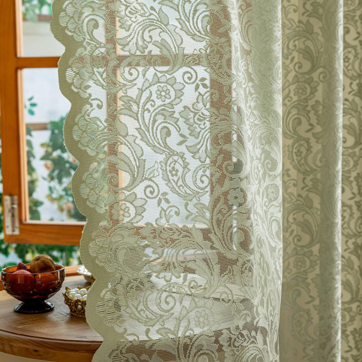 ALIGOGO Black Lace Curtains for Living Room, Gothic Decor, 52W x 84L Inch