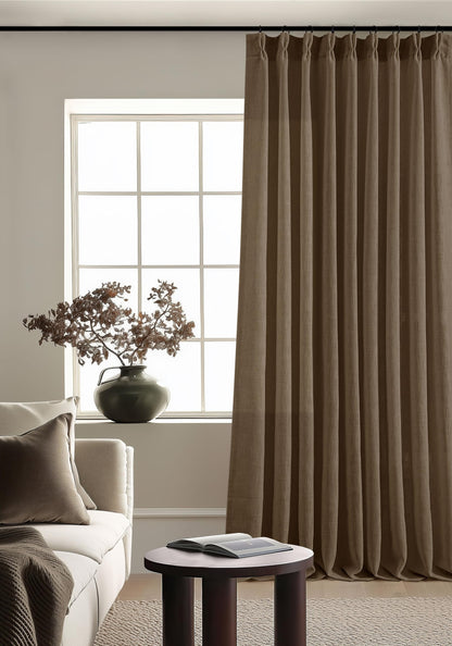 TWODRAPES Natural Pinch Pleated Linen Semi Sheer 84 Inch Curtains 2 Panels
