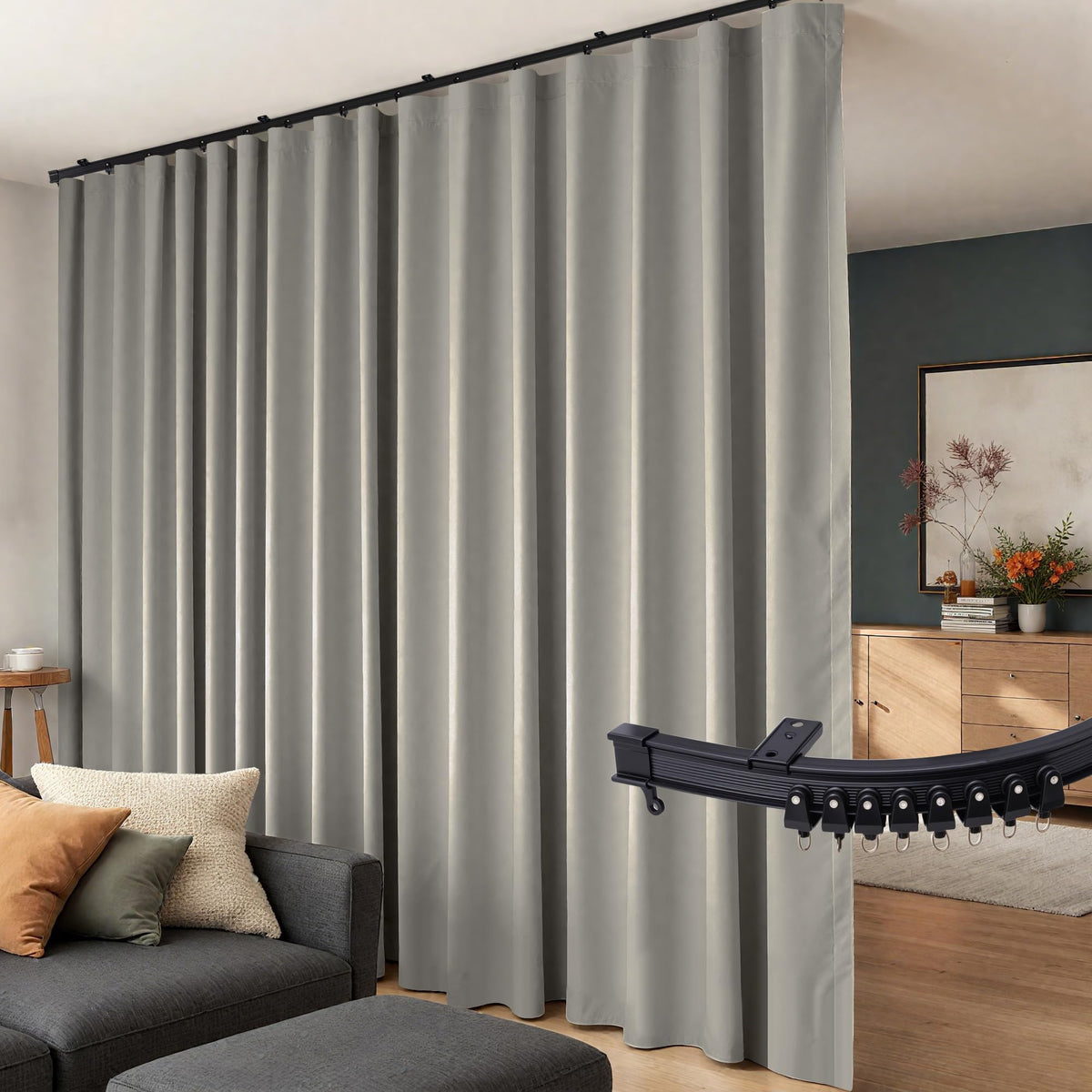 Room Divider Curtains Flexible Ceiling Tracks Set Curtain Track Ceiling Mount Blackout Curtain for Living Room Bedroom Ceiling Curtain Rod Privacy Dividers Panels W100 x H84 Black Drape & Black Rail