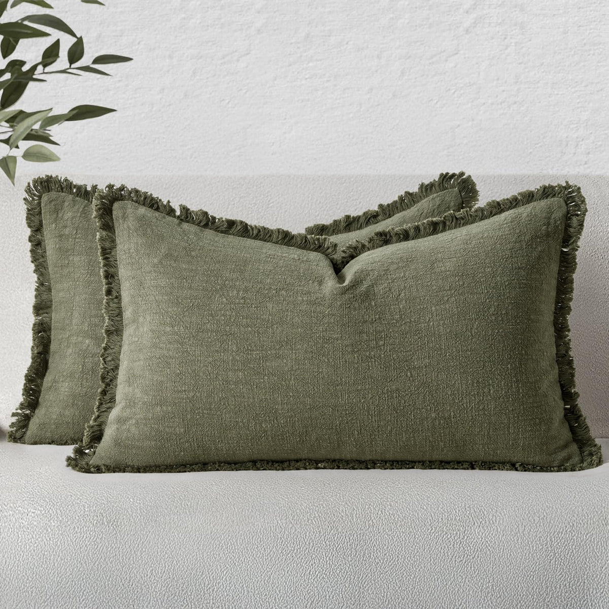MIULEE Linen Fringe Decorative Fall Throw Pillow Covers Cocoa Brown 18x18