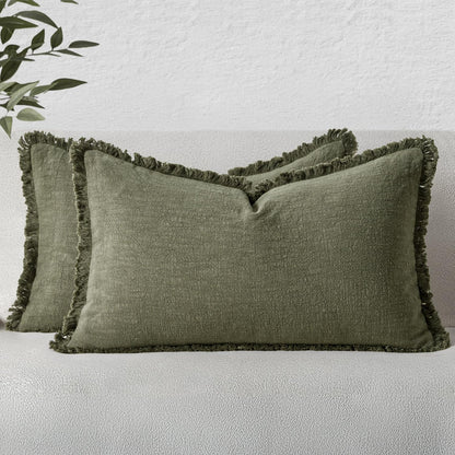 MIULEE Linen Fringe Decorative Fall Throw Pillow Covers Cocoa Brown 18x18