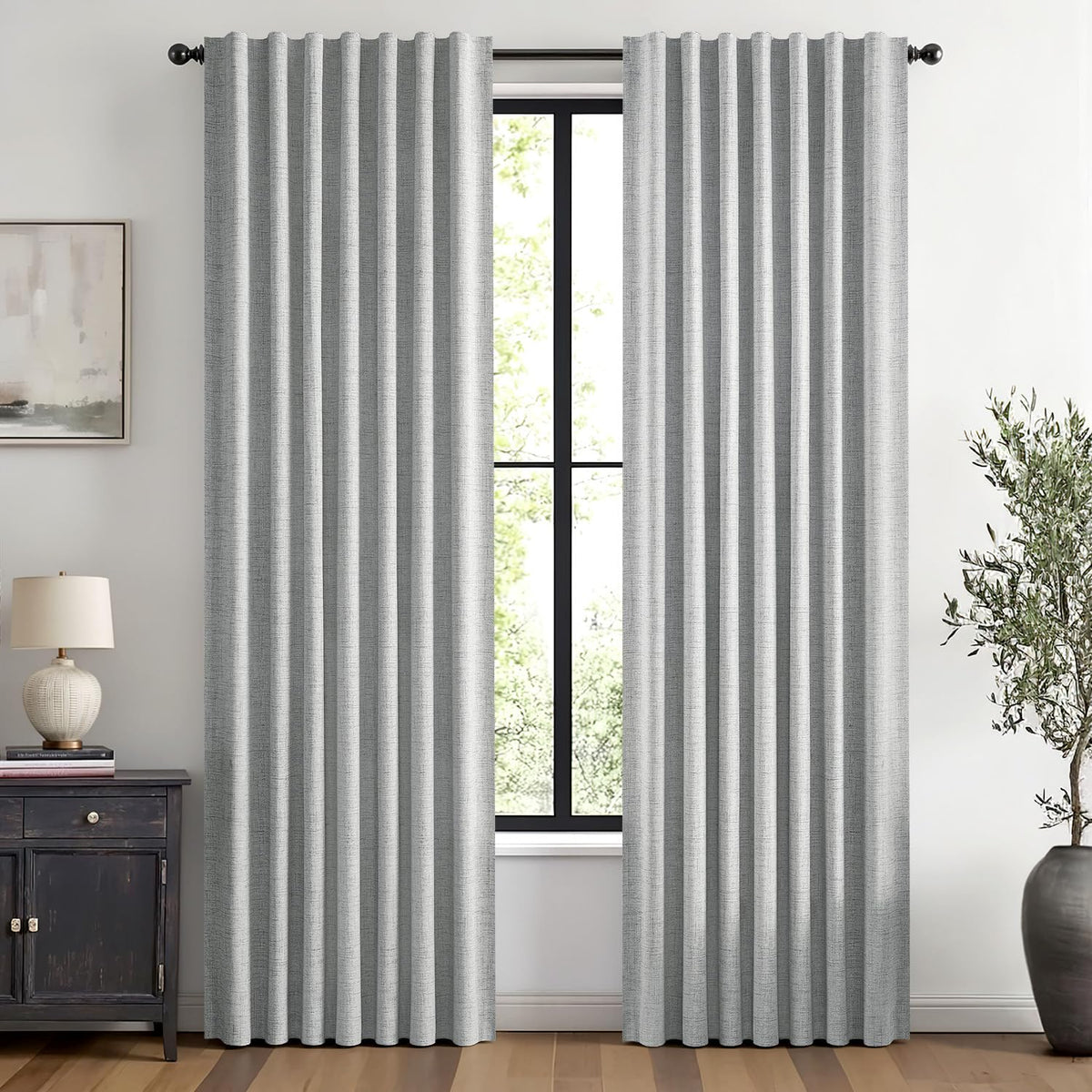 MIULEE 100% Blackout Linen Curtains for Bedroom 42 x 84 Inch Ivory 2 Panels