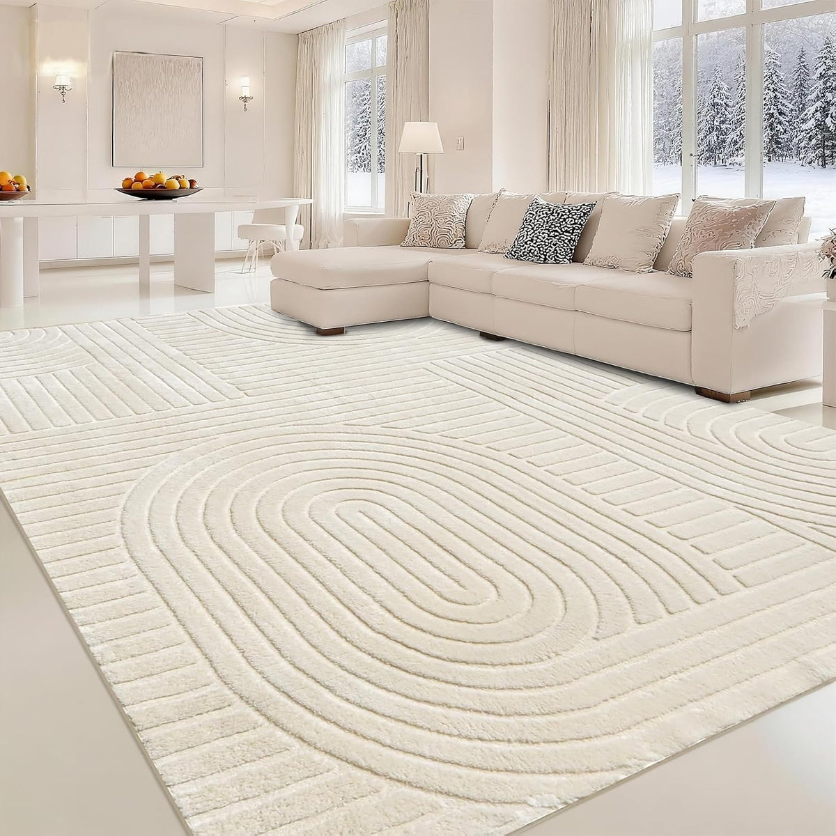 Beige Solid Area Rug 8x10, Washable Rugs for Living Room Bedroom
