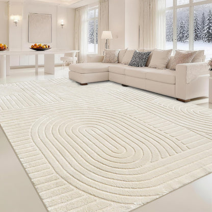 Beige Solid Area Rug 8x10, Washable Rugs for Living Room Bedroom