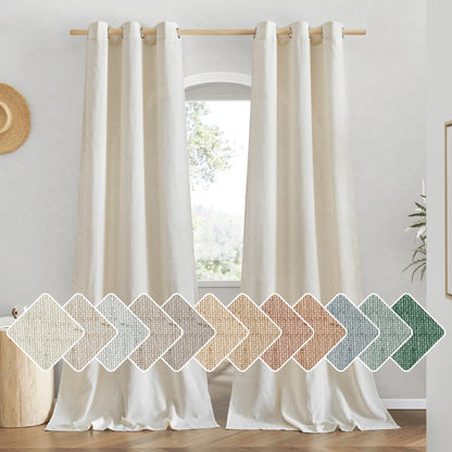 NICETOWN Natural Linen Curtains 84 inch Long 2 Panels Set, Grommet Top Thick Linen Burlap Semi Sheer Vertical Drapes Privacy Assured with Light Filtering for Bedroom/Living Room, W55 x L84