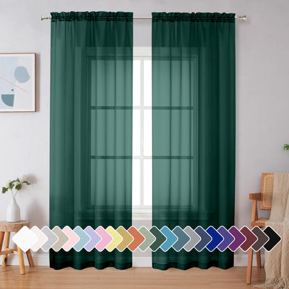 Simplebrand Black Sheer Curtains 84 Inches Long 2 Panels for Living Room