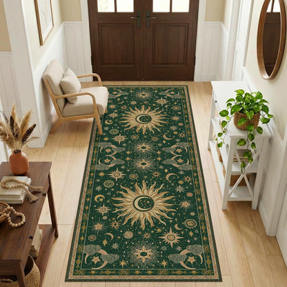 Vacuum-Friendly, 5x7 Washable Area Rug, Black Gold Beige Red