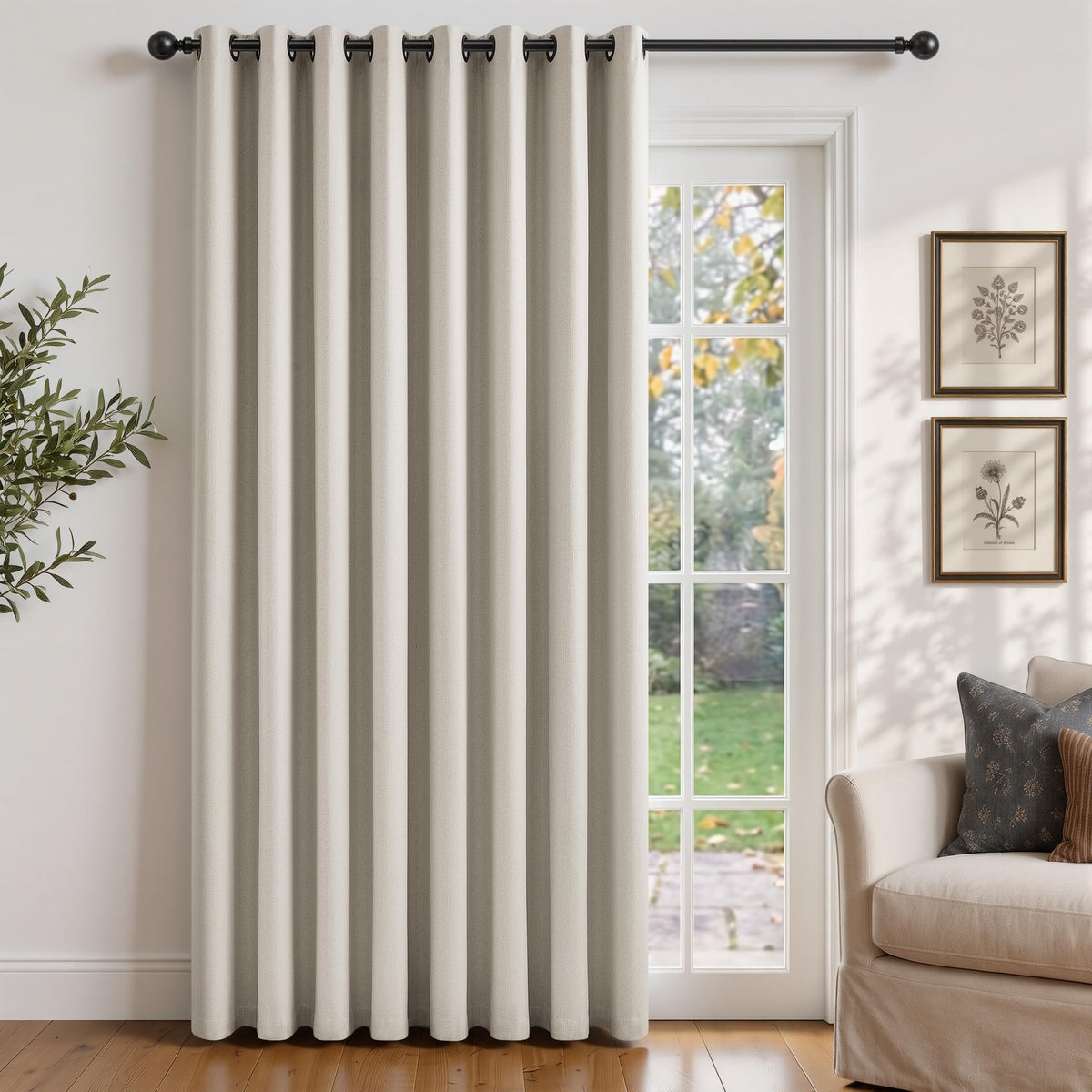 Natural Ivory 100% Blackout Grommet Linen Curtains 90 Inch Long 2 Panels