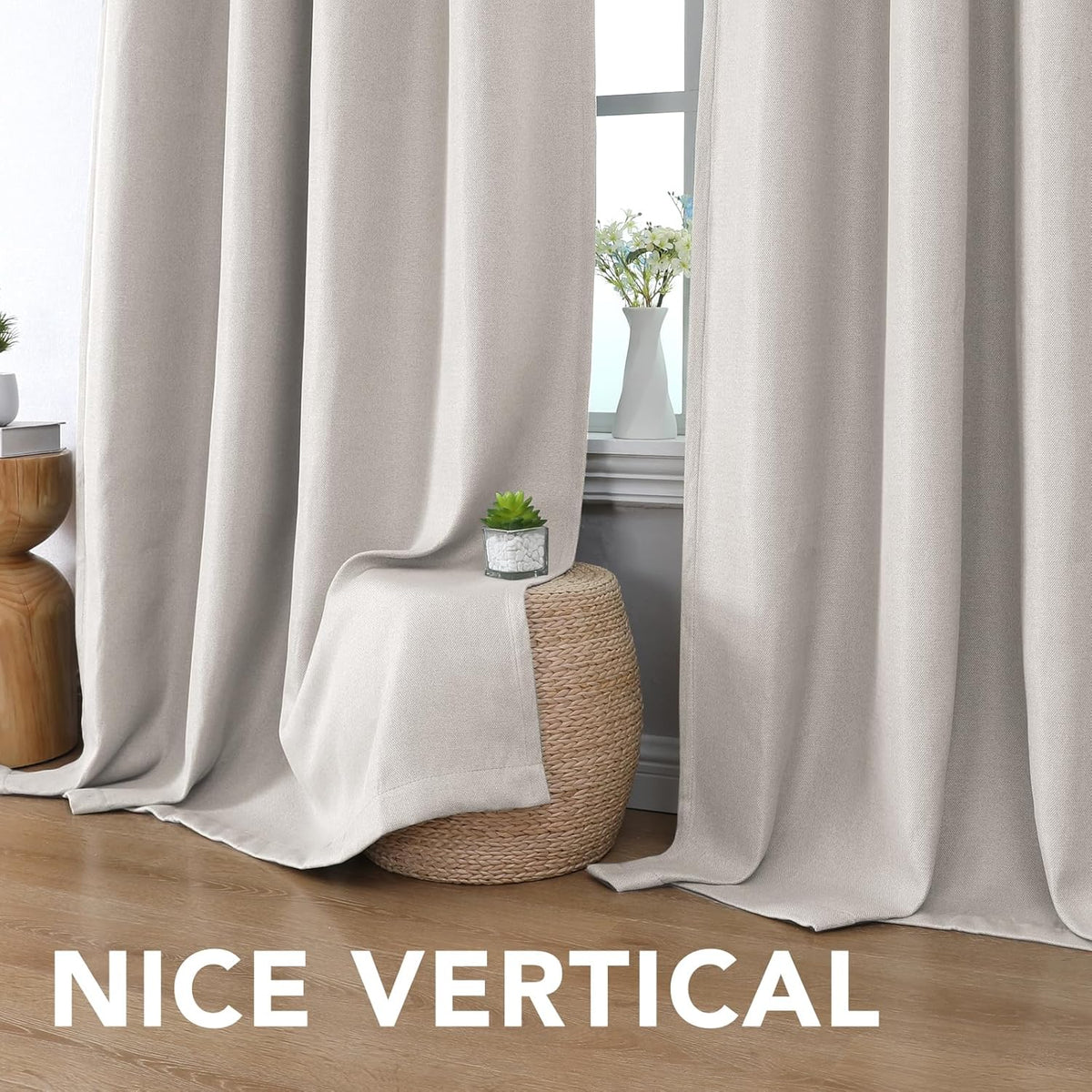 H.VERSAILTEX Linen Blackout Curtain 84 Inches Long for Bedroom/Living Room Thermal Insulated Grommet Linen Look Curtain Drapes Primitive Textured Burlap Effect Window Drapes 1 Panel - Heather Ivory