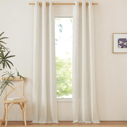 NICETOWN Natural Linen Curtains 84 inch Long 2 Panels Set, Grommet Top Thick Linen Burlap Semi Sheer Vertical Drapes Privacy Assured with Light Filtering for Bedroom/Living Room, W55 x L84