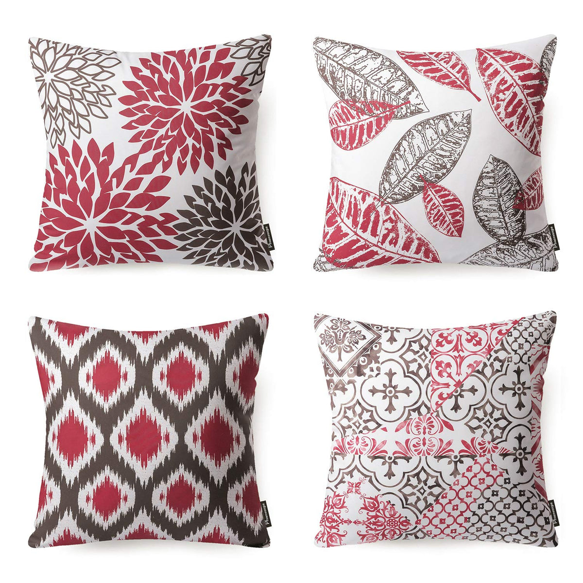 Phantoscope Set of 4 New Living Series Fall Leaf Geometric Coffee Throw Decorative Pillow Cover Cushion Cover 18 x 18 inches 45 x 45 cm