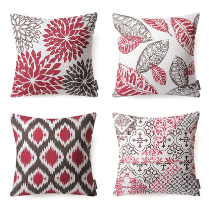 Phantoscope Set of 4 New Living Series Fall Leaf Geometric Coffee Throw Decorative Pillow Cover Cushion Cover 18 x 18 inches 45 x 45 cm