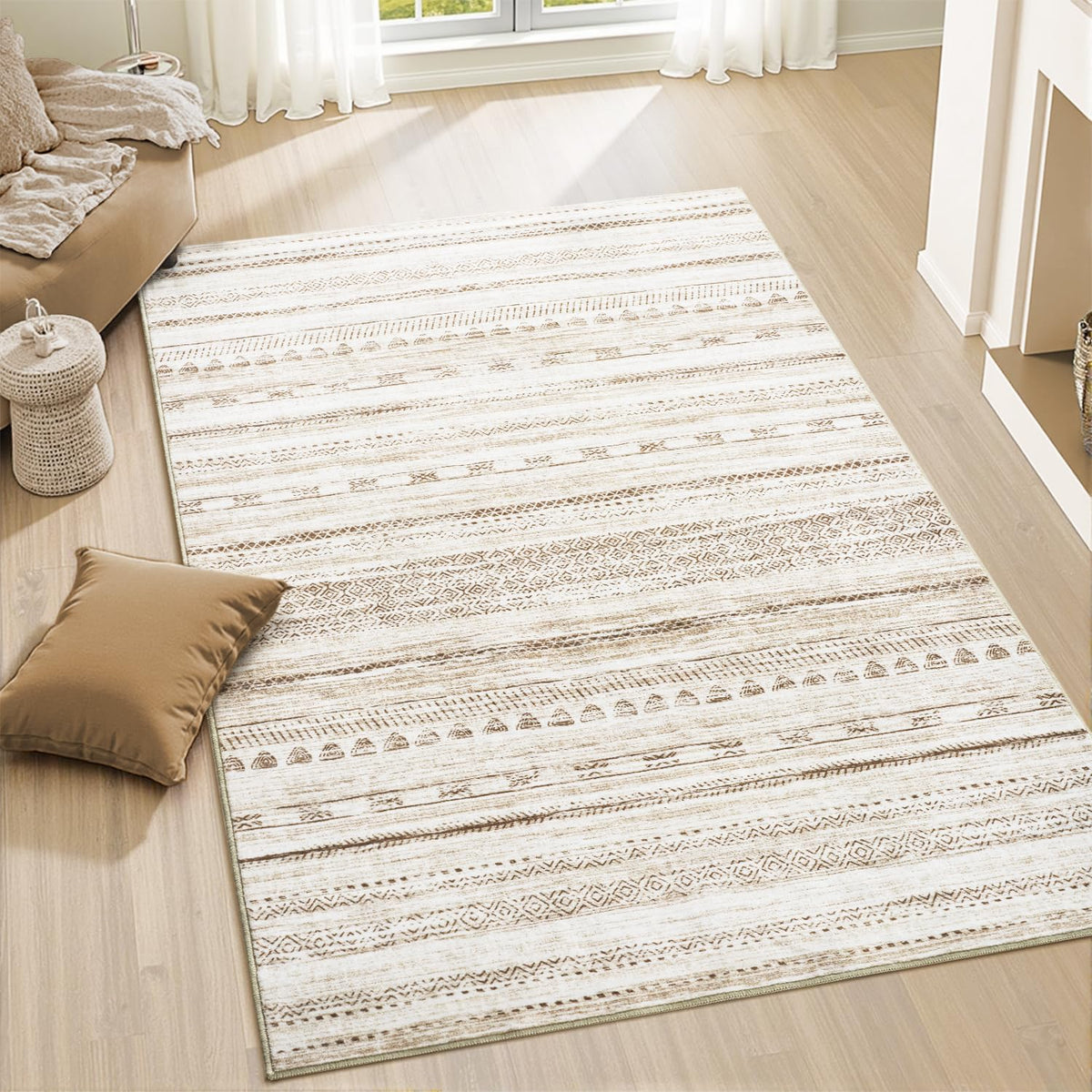 5x7 Area Rugs for Living Room Machine Washable Rug Distressed Indoor Carpet Neutral Moroccan Boho Rug Ultra Soft Area Rug for Bedroom Dining Room Playroom Office, Grey