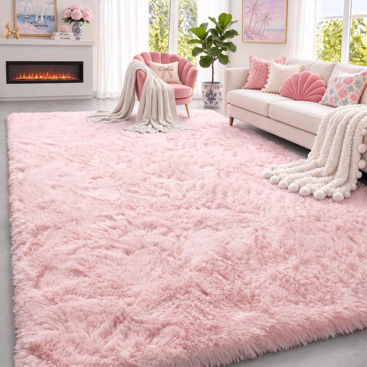 Fluffy Grey Rug for Bedroom 4x6, Modern Area Rugs for Kids Room Living Room