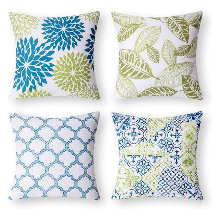 Phantoscope Set of 4 New Living Series Fall Leaf Geometric Coffee Throw Decorative Pillow Cover Cushion Cover 18 x 18 inches 45 x 45 cm