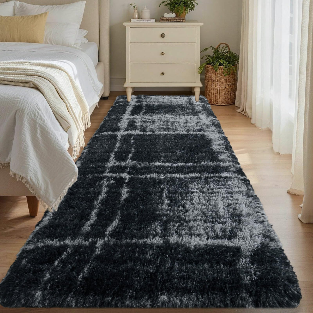 Noahas 2x6 Black Fluffy Soft Runner Rug Non-Slip for Bedroom Dorm Hallway