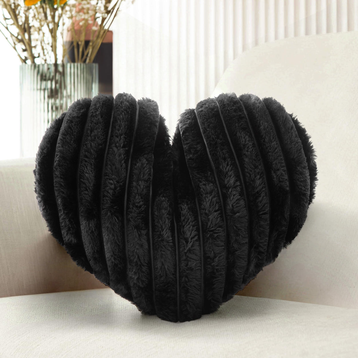 16 Inch White Heart Pillow Cute Fluffy Decorative Throw Pillows for Bed
