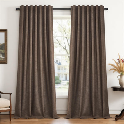 Topfinel Cream Ivory Blackout Curtains & Drapes 84 Inch Length, Beige Pinch Pleat Full Blackout Flax Linen Tab Top Soundproof Curtains with Hooks Rings for Bedroom Living Room Track 2 Panels Set
