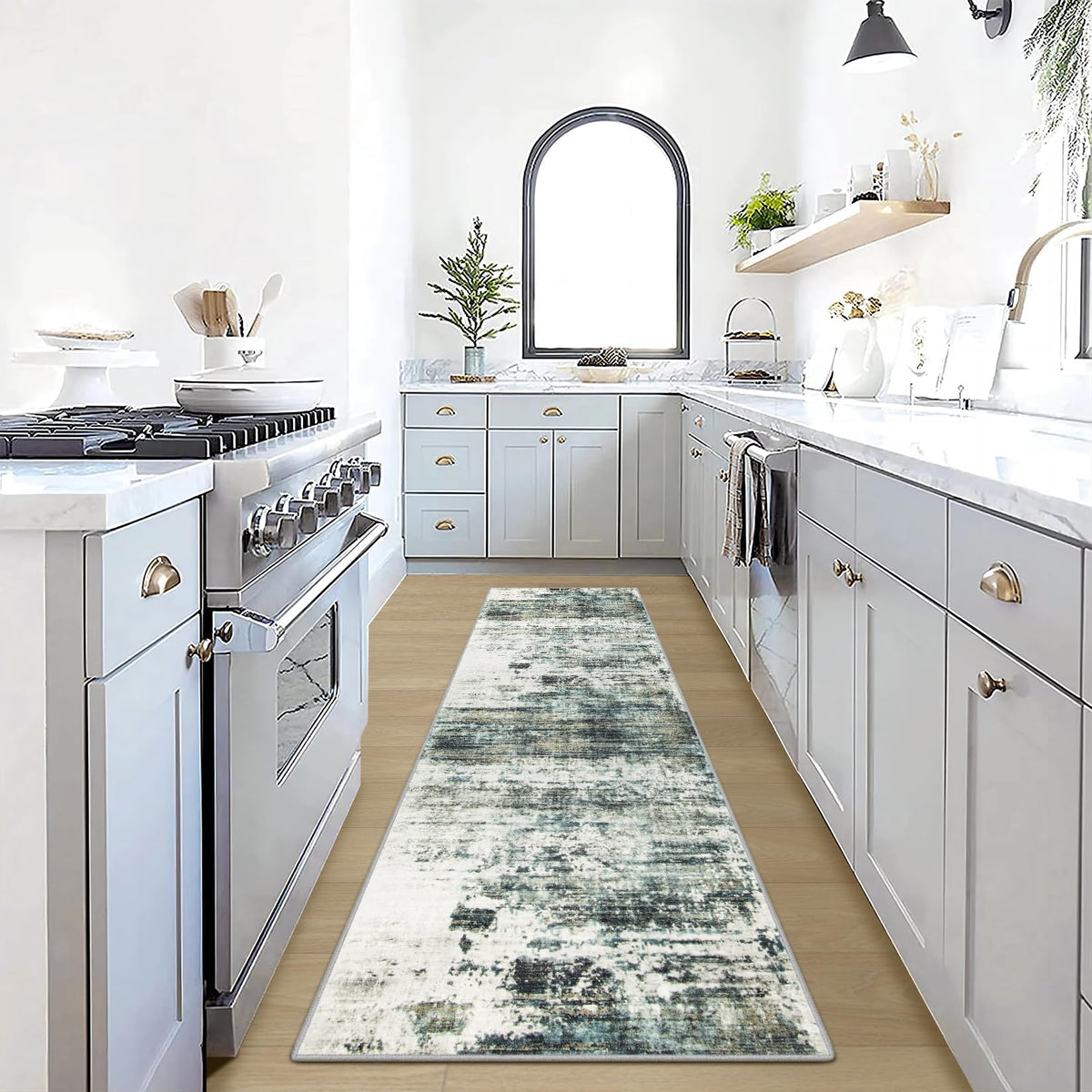 8x10 Area Rugs for Living Room: Washable Abstract Black Grey Gold Carpet