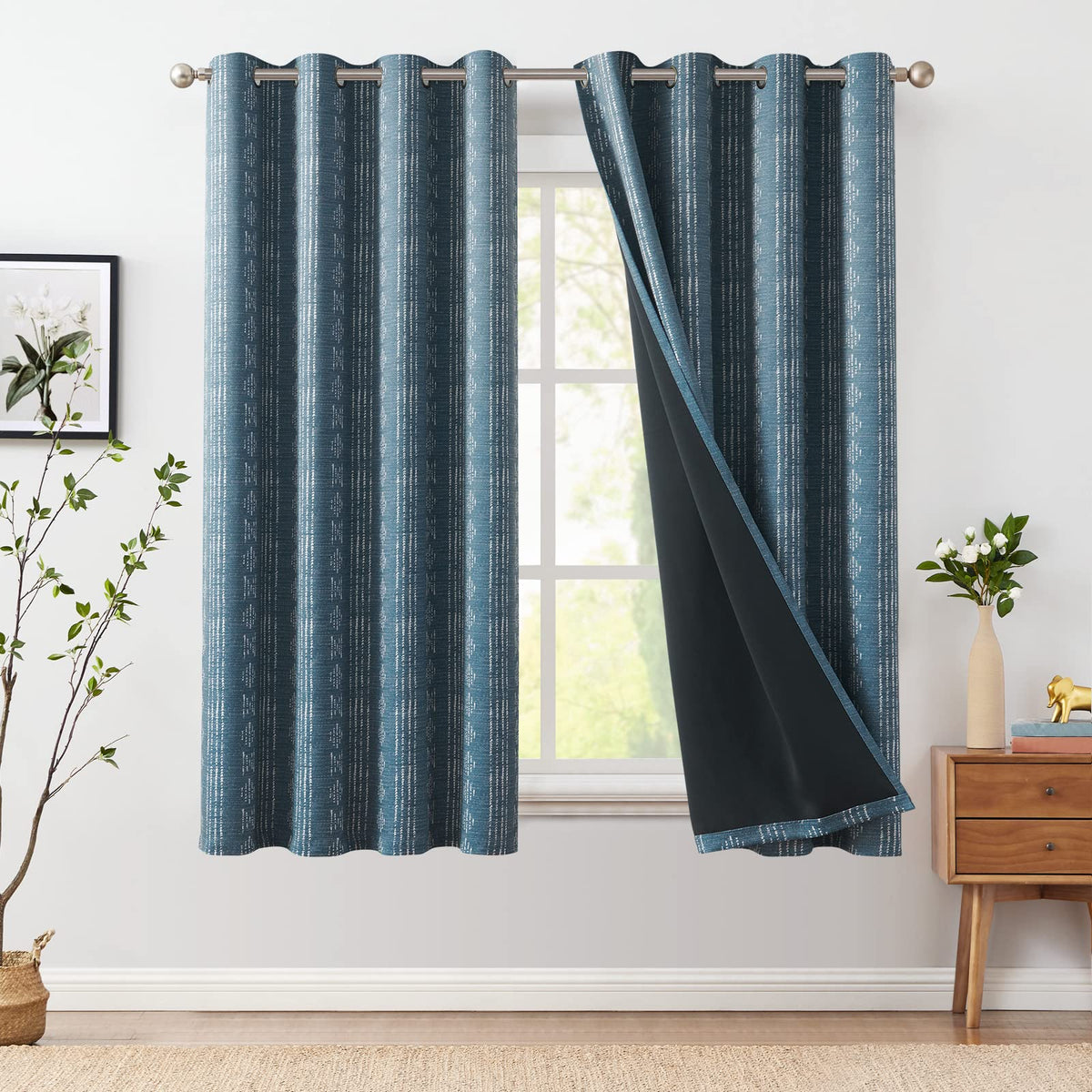 jinchan Boho Blackout Curtains 63 Inch Length Moon Phase Printed Drapes