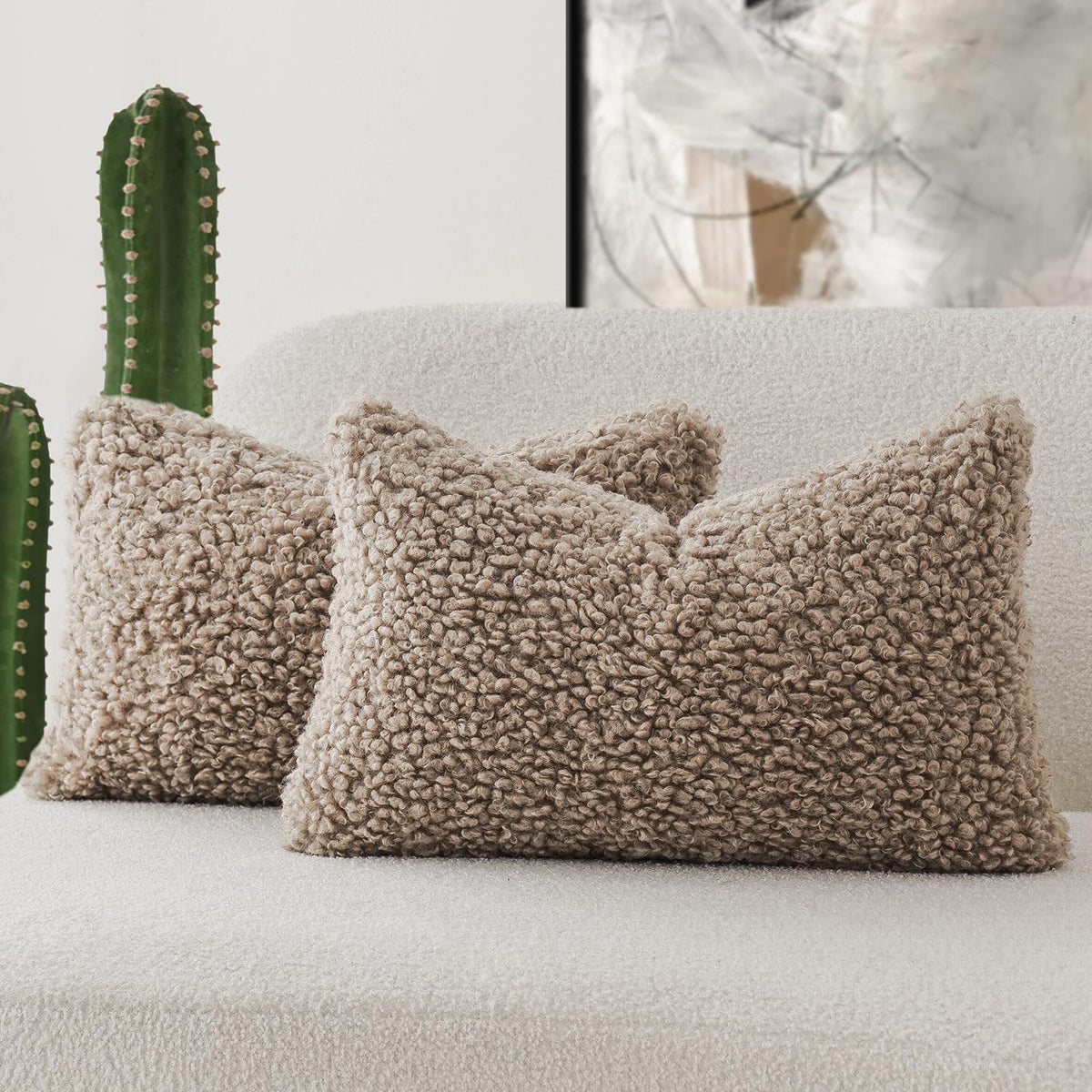 Foindtower Decorative Fuzzy Faux Fur Throw Pillow Covers 24x24 Inch Oatmeal