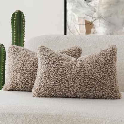 Foindtower Decorative Fuzzy Faux Fur Throw Pillow Covers 24x24 Inch Oatmeal