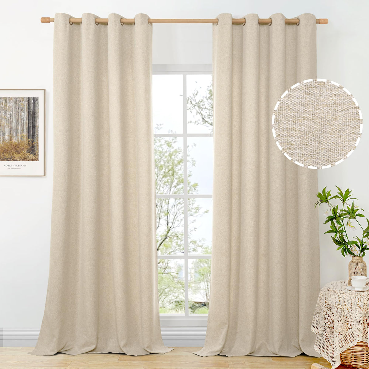 BGment Oatmeal Linen Curtains 84 Inch Length 2 Panels Set for Living Room