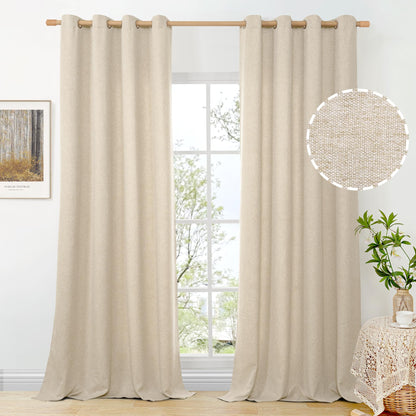 BGment Oatmeal Linen Curtains 84 Inch Length 2 Panels Set for Living Room