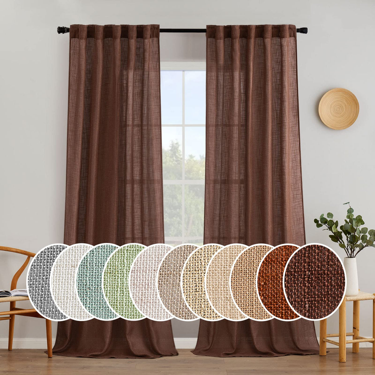 MIULEE Natural White Linen Curtains 52x84 Inch Long for Bedroom Living Room