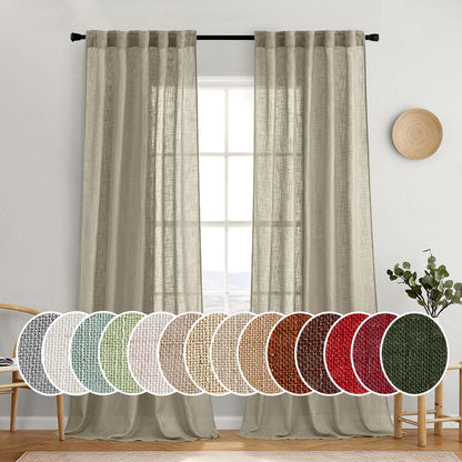 MIULEE Natural White Linen Curtains 52x84 Inch Long for Bedroom Living Room